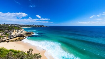 Wall Mural - Stunning Seascape View of a Beach with Bright Blue Waters : Generative AI