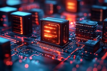 digital tech illustration. server logic, database management system. modern computer science, data p