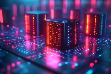 digital tech illustration. server logic, database management system. modern computer science, data p