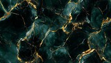 Dark green, gold and black marble seamless texture background with gold veins