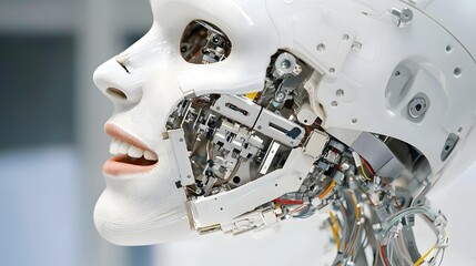 Fototapete - Close up view of a detailed cyborg jaw partially open
