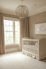 Canvas Print - Stylish and Modern Nursery Room with White Crib and Elegant Window Design : Generative AI