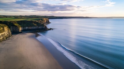 Wall Mural - Stunning Aerial View of a Tranquil Beach Setting Against a Bright Colorful Horizon : Generative AI