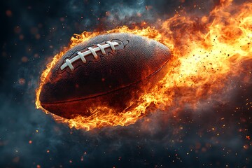Wall Mural - Oval leather American football ball on fire.