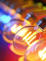 Poster - Vibrant Display of Colorful Light Bulbs in Artistic Arrangement : Generative AI