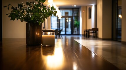 Poster - Cozy interior with a candle and modern decor featuring flowers and soft lighting : Generative AI