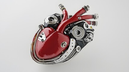 Fototapete - Depiction of a Cyborg s Hybrid Biological and Mechanical Heart Encased in a Titanium Shell Showcasing the of Technology and Biology in a Futuristic Conceptual Medical