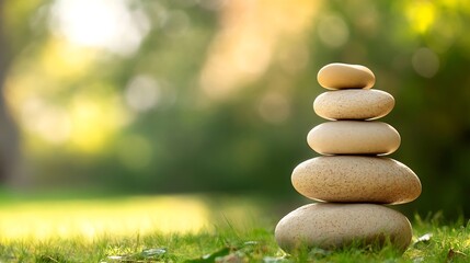 Fototapete - Balanced Serenity with a Stack of Smooth Stones in Nature's Tranquil Setting : Generative AI