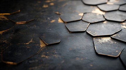 Aufkleber - Close-Up of Metallic Textured Surface with Golden Hexagonal Pattern : Generative AI