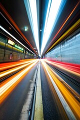 Poster - Dynamic Night Photo of Motion Blur from Fast Moving Traffic in Tube Station : Generative AI