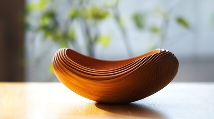 Poster - Beautifully crafted wooden bowl with smooth curves and soft lighting : Generative AI
