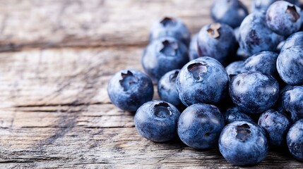 Poster - Freshly Harvested Blueberries on Rustic Wooden Surface Ideal for Healthy Food Marketing : Generative AI
