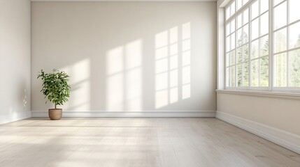 Aufkleber - Minimalist Bright Room with Large Window and Potted Plant : Generative AI