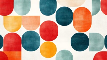Poster - Retro Inspired Geometric Shapes in Muted Pastel Hues Vibrant and Nostalgic Abstract Art Featuring Overlapping Circles Rectangles and Squares in Faded Reds Oranges and Teal Blues