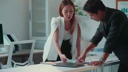 Poster - Business executives reviewing financial charts, collaborating on data insights within sleek corporate conference room