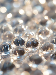 Fototapete - Closeup of Sparkling Transparent Water Drops with Bokeh Background : Generative AI