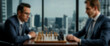 © Pathi - Blurred background framing a professional adjusting his tie while pondering the next chess move