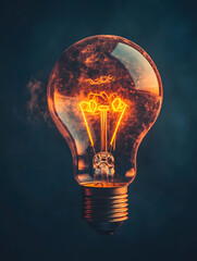 Poster - Illuminated Bulb with Glowing Filaments in a Dark Atmospheric Setting : Generative AI