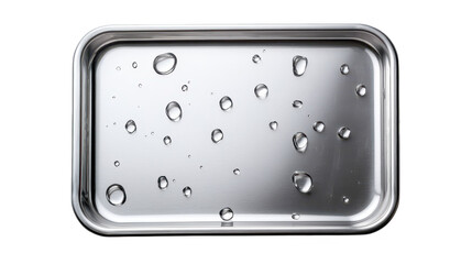 Wall Mural - closeup of water droplets on a metallic tray, study in reflection and texture