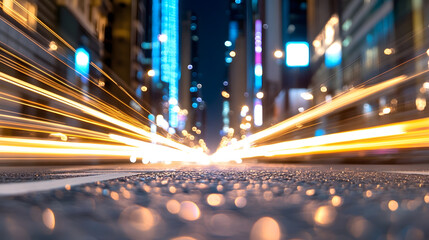 Poster - Dynamic City Street with Blurred Traffic Lights and Motion Effect Setting Urban Vibe : Generative AI