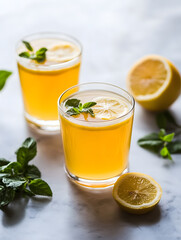 Poster - Refreshing Lemon Mint Iced Tea with Fresh Citrus Slices in Sunlit Glasses Ideal for Summer Beverages : Generative AI