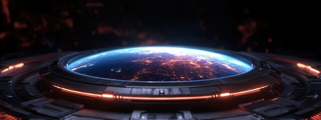 Wall Mural - Stunning Earth View from Space with Futuristic Technology and Vibrant City Lights at Night