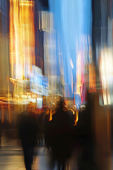 Poster - Artistic motion blur of vibrant city lights capturing urban nightlife : Generative AI