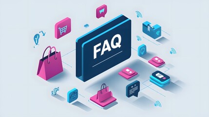Modern FAQ Design with Floating E-commerce Icons Concept