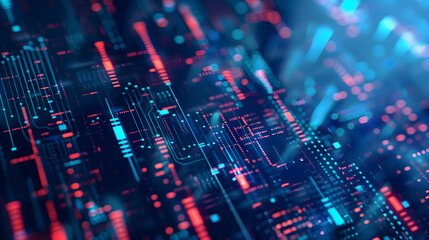 Wall Mural - abstract digital circuit board with glowing lines and nodes, representing technology and innovation