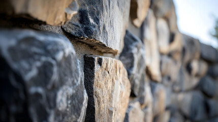 Poster - Close-Up of Textured Gray Stone Wall Showing Detailed Surface Patterns : Generative AI