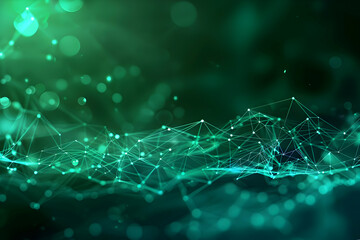 Wall Mural - abstract representation of interconnected digital nodes and lines on a green and blue gradient backg