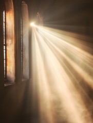 Aufkleber - Ethereal sunlight beams through historic church windows creating mystical ambiance : Generative AI