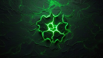 Wall Mural - Glowing Green Cracks on Dark Textured Surface Abstract Background