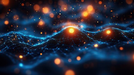 Wall Mural - neuron communication and brain activity action potential, impulse propagation, and neural circuits w