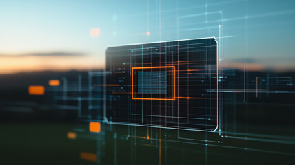 Wall Mural - innovation unleashed: a cutting-edge computer chip, bathed in the soft glow of a sunset, symbolizes 