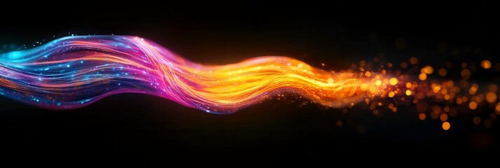 Sticker - Abstract Colorful Waves with Glowing Light Effects on Dark Background