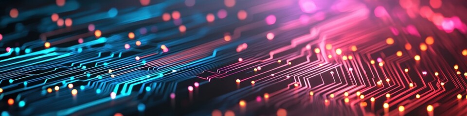 Poster - Abstract Digital Circuit Background with Bright Colorful Lights