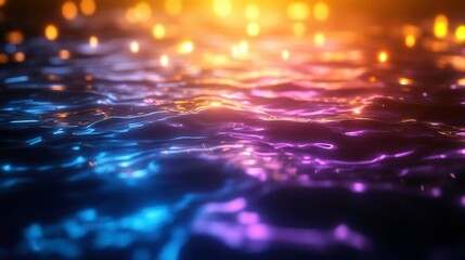 Sticker - Abstract Colorful Wave Patterns with Bokeh Lights in Water Surface Reflection