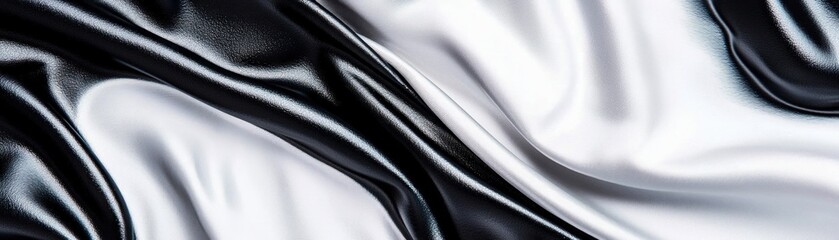 Aufkleber - Elegant Black and White Silk Fabric Draped Background Texture Luxurious Smooth Satin Material