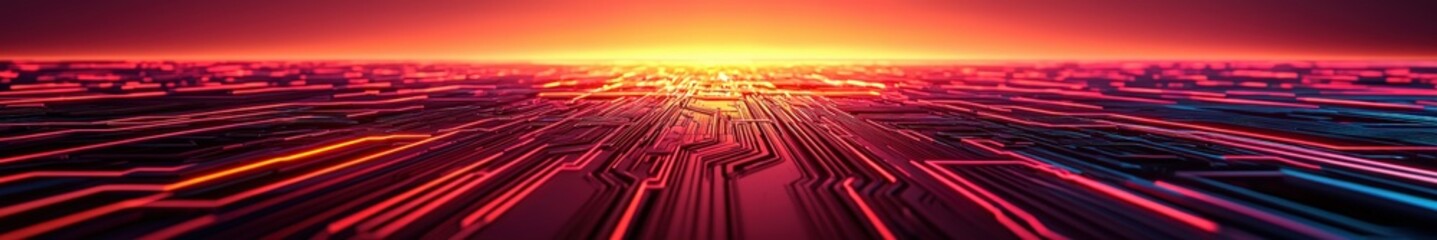 Aufkleber - Futuristic Digital Landscape with Glowing Lines and Horizon Glow