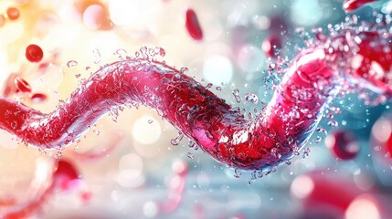 Aufkleber - Abstract swirling red liquid flow with water splash dynamic movement background medical science technology concept