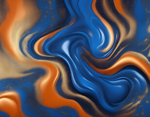 Wall Mural - Captivating Blue and Orange liquid acrylic paint blend with gold glitter  backgrounds