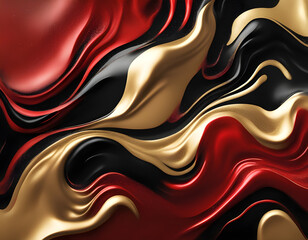 Wall Mural - Captivating Red and Black liquid acrylic paint blend with gold glitter  backgrounds