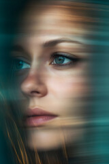 Aufkleber - Creative Artistic Portrait with Motion Blur Capturing Expressive Emotions and Mystery : Generative AI