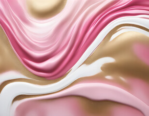 Wall Mural - Captivating pink and white liquid acrylic paint blend with gold glitter backgrounds