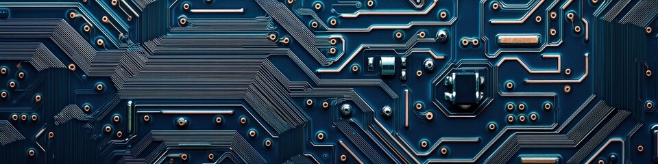 Fototapete - Detailed Close up of a Circuit Board Showing Intricate Electronic Components and Pathways Technology Background Image