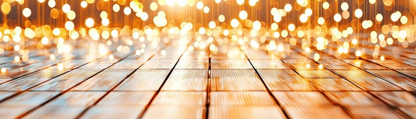 Fototapete - Sparkling Bokeh Lights Reflecting on Wooden Floor Surface