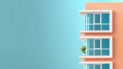 Poster - Modern Stylish Building with Large Windows and Blue Background