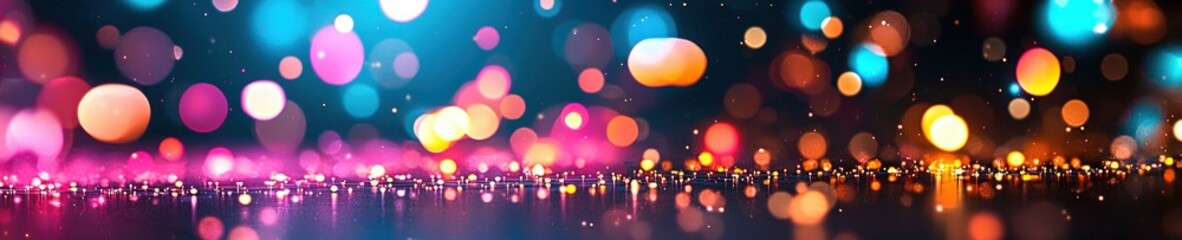 Fototapete - Colorful Bokeh Lights on Dark Background for Festive Atmosphere