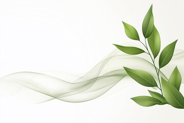 Wall Mural - Elegant abstract background design featuring flowing lines and green leaves